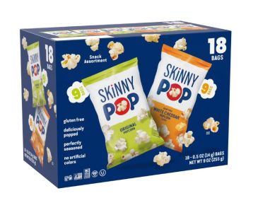 SkinnyPop Gluten-Free Original and White Cheddar Popcorn Snack Variety Pack, 0.5 oz Bag, 18 Count